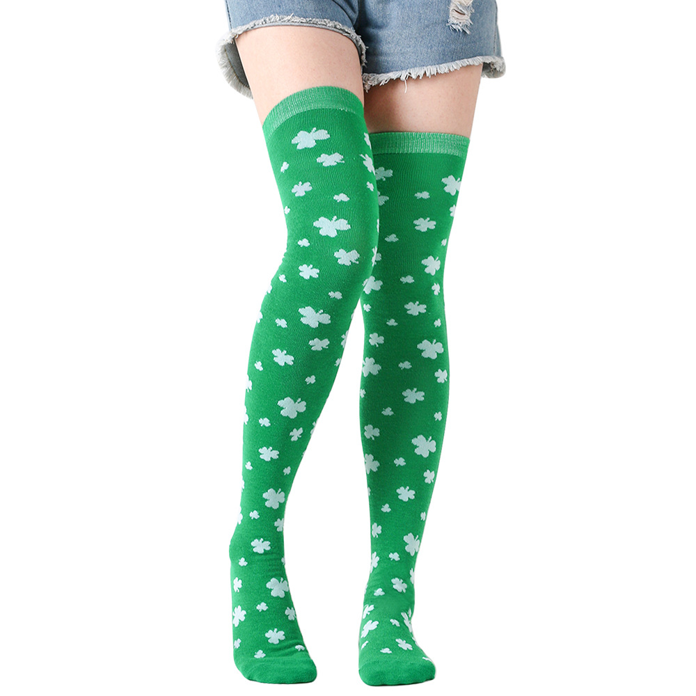 Irish Saint Thigh High Stockings Shamrock Striped Over Knee Sock